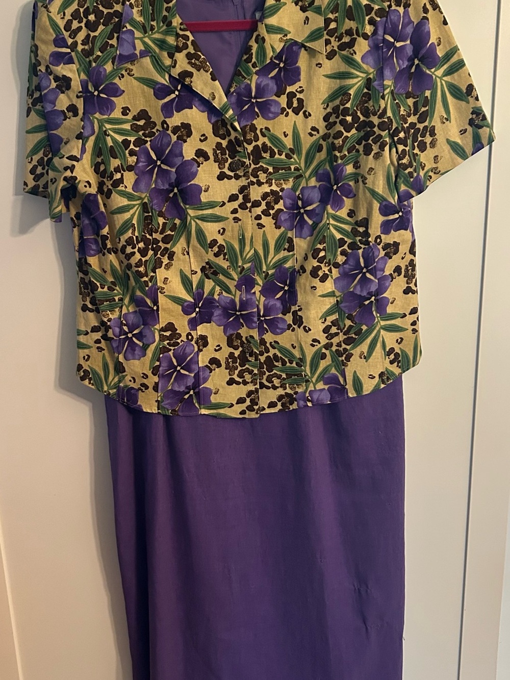 Sag Harbor Purple Floral Maxi Dress with Yellow-Tan Floral Top